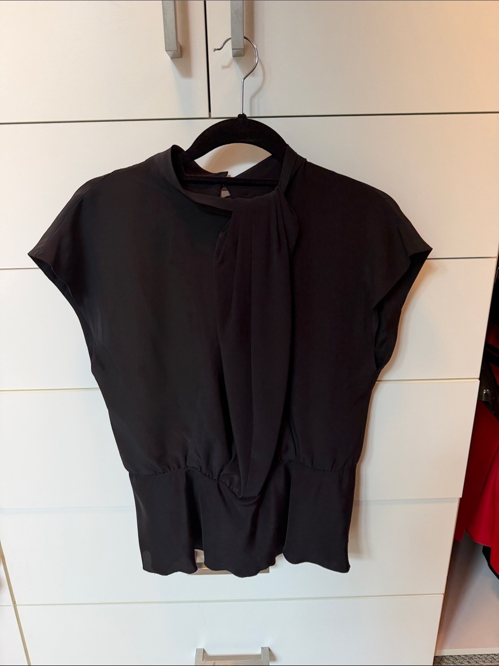 Trina Turk Peplum Black Cap Sleeve Blouse